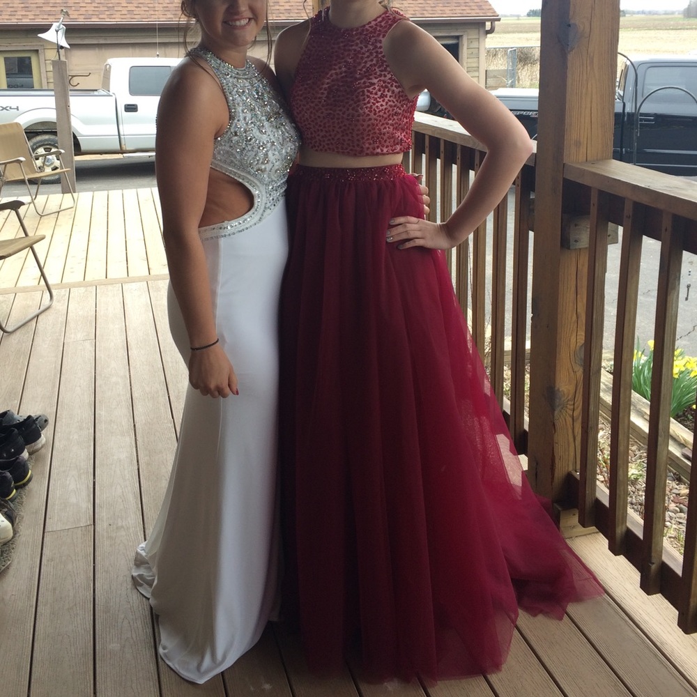 Maroon Two-Piece Prom Dress